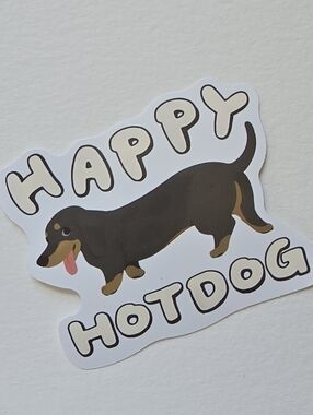 10/$10 Happy Hotdog Dachshund Sticker - Black & Tan